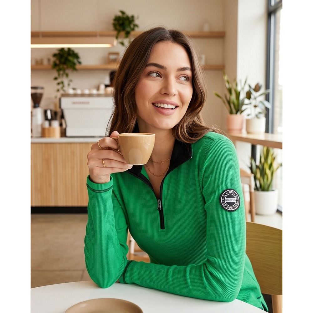 Lauren Ralph Lauren L Green Waffle Knit Quarter Zipโ Pullover Sweater Large